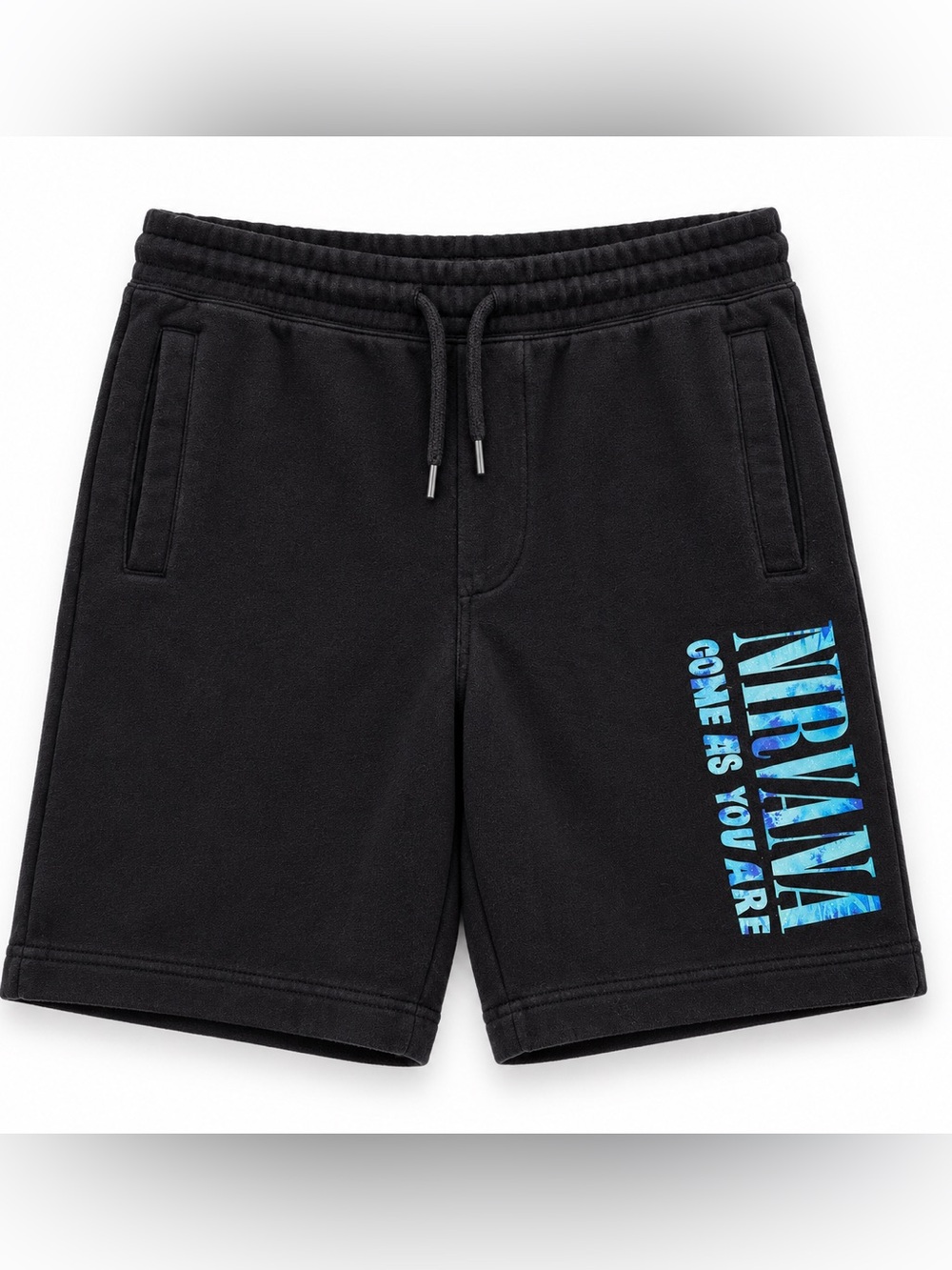 H&M Black Men's Shorts with Blue Nirvana Print